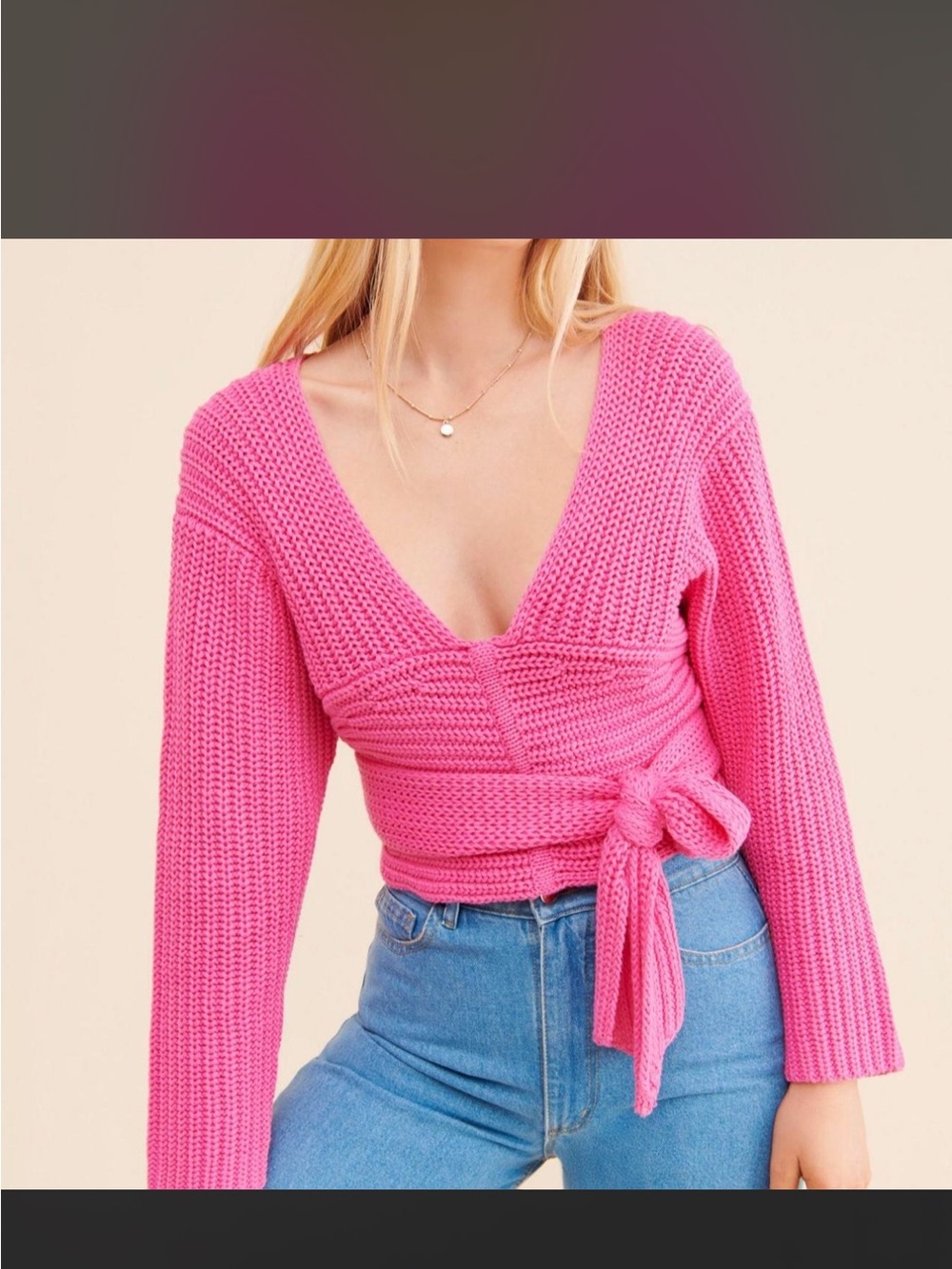 Atoir Hot Pink V-Neck Wrap Knit Sweater